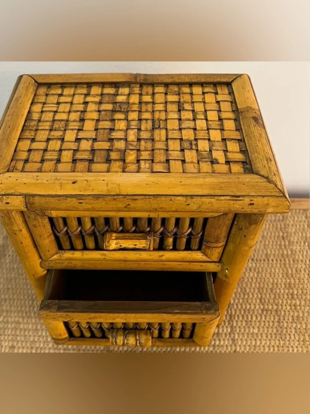 Vintage Bamboo Two-Drawer Chest jewelry organizer or makeup